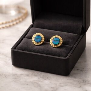 Vintage Blue Abalone Shell Stud Earrings